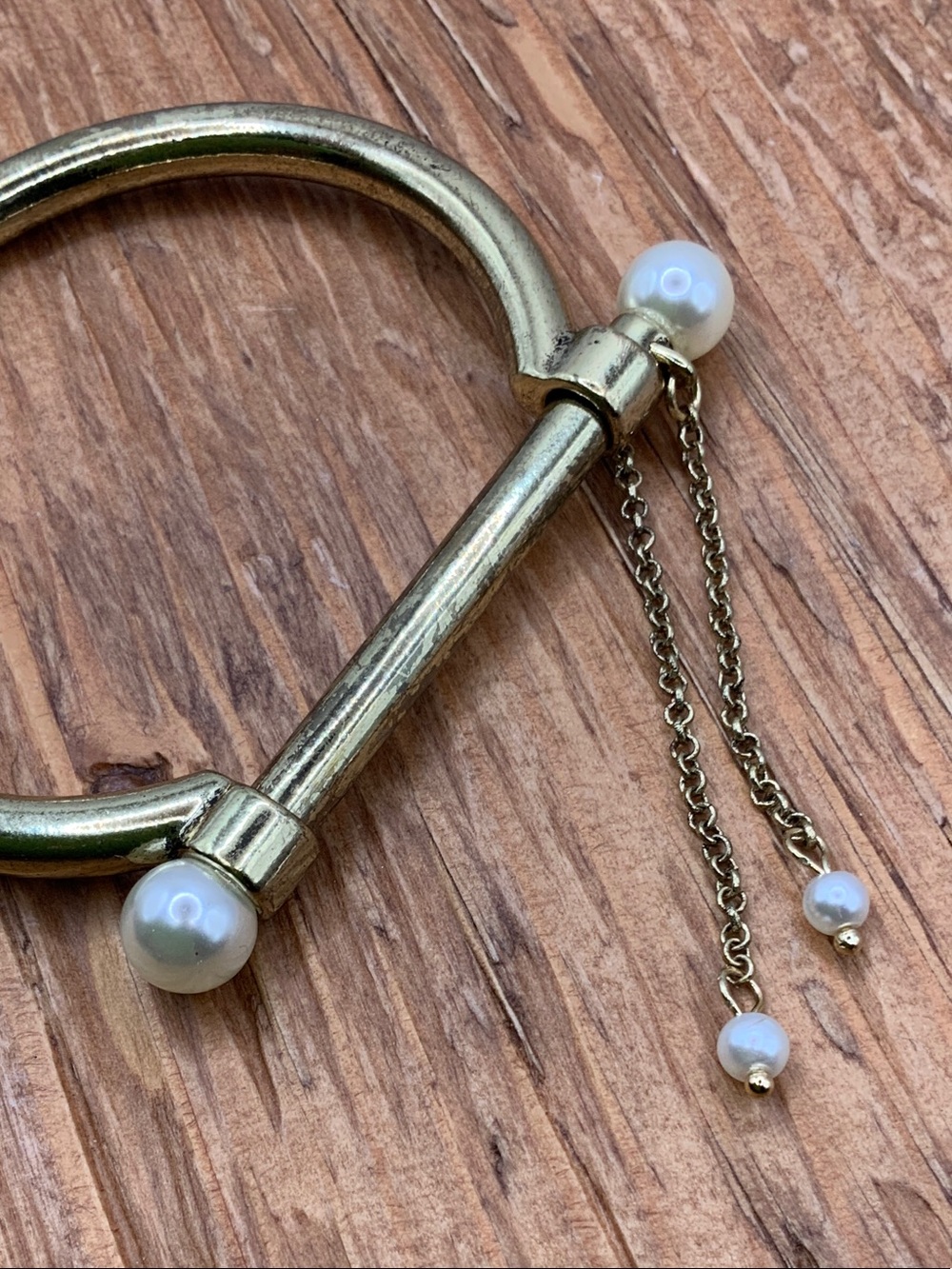 Plunder Design Magnetic Gold Tone Faux Pearl Shackle Style Cuff Bracelet